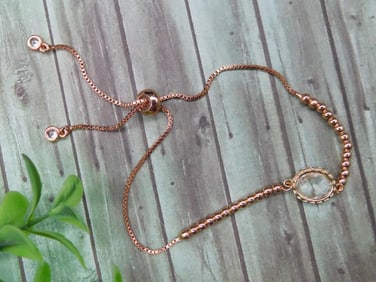Rose Gold Adjustable Bracelet With Clear Stone