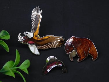 Set of Three Nature-Themed Metal Pins