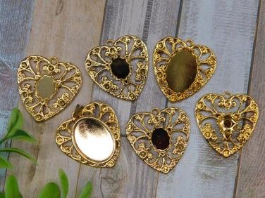 Set Of 6 Gold-Tone Heart Pendants