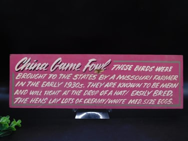 Decorative China Game Fowl Information Sign