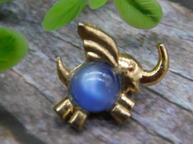 Gold-Tone Elephant Pin with Blue Cabochon Accent