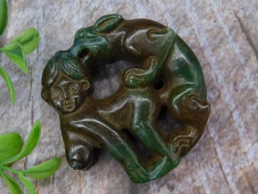 Carved Jade Stone Figurine With Animal Motif