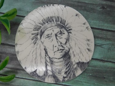 Round Porcelain Trinket with Native American Chief Design