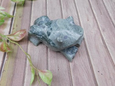 Carved Green Stone Frog Sculpture