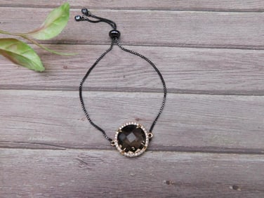 Faceted Stone Bracelet with Adjustable Black Chain