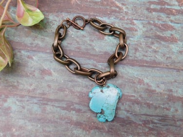 Bronze Chain Bracelet With Turquoise Pendant