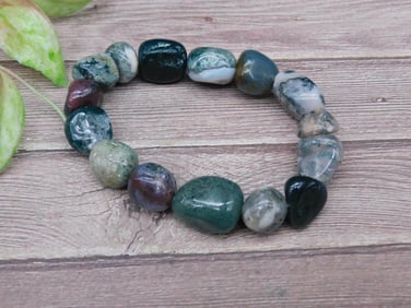 Polished Stone Bead Stretch Bracelet in Earth Tones
