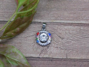 Silver-Tone Pendant With Multicolored Gemstone Accents