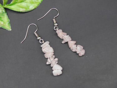 Rose Quartz Chip Bead Dangle Earrings