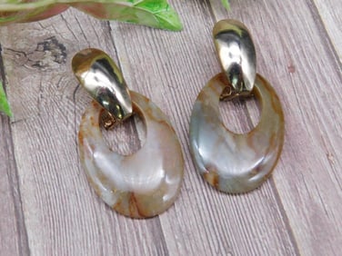 Gold-Tone and Resin Oval Dangle Earrings