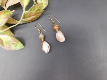 Natural Stone Dangle Earrings with Gold-Tone Hooks