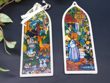 1989 Enesco S. Butcher Ceramic Wall Plaques (Set of 2)