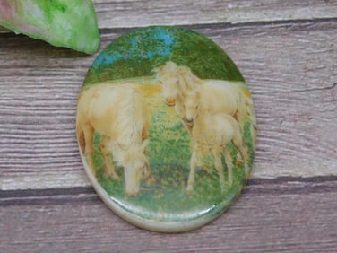 Oval Domed Cow Scene Cabochon