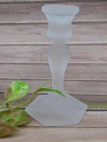 Frosted Glass Candle Holder on Hexagonal Base
