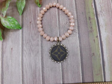 GENUINE LOUIS VUITTON UPCYCLED Beaded Bracelet With Pendant and Rhinestone Accents