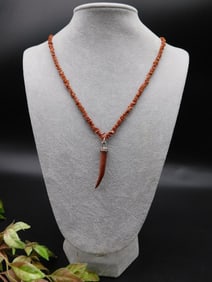 Necklace With Red Stone Beads and Pendant