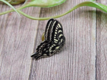 Metal Butterfly Lapel Pin With Yellow Accents
