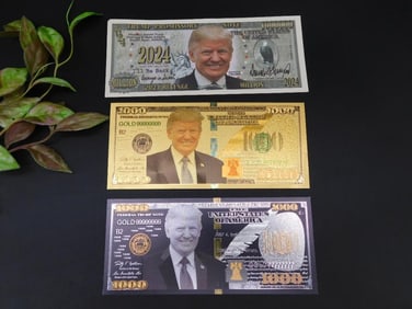 Set of Three Donald Trump Commemorative Bills With Unique Designs