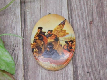 Oval Pin Featuring Historical Artwork