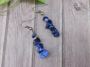 Natural Stone Dangle Earrings with Blue Chips