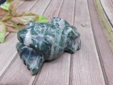 Green Stone Carved Frog Figurine