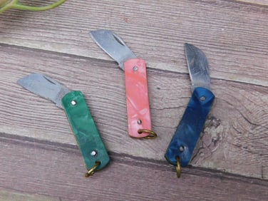 Set of 3 Miniature Pocket Knives With Colorful Handles