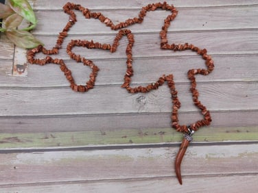 Goldstone Necklace With Horn Pendant and Metal Accents
