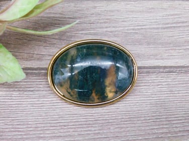 Oval Moss Agate Cabochon in Gold-Tone Setting