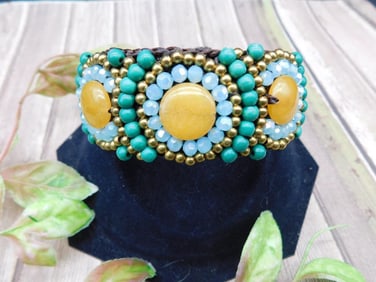 Beaded Bracelet With Gemstone Accents on Woven Band