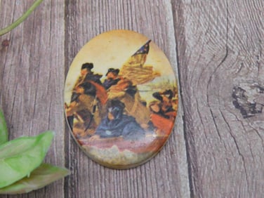 Oval Pin Featuring Historical Artwork Design