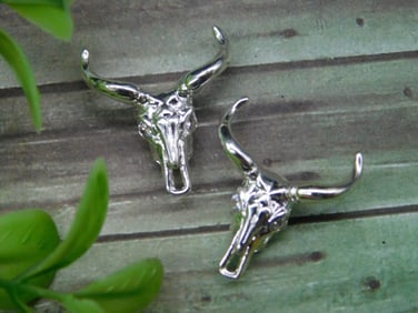 Silver-Tone Longhorn Bull Skull Pendants