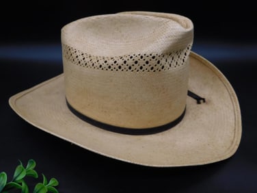 Straw Cowboy Hat with Decorative Ventilation and Band
