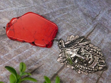 Silver-Tone Pendant With Red Stone Accent