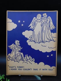 Blue & White Comic Print with Angels