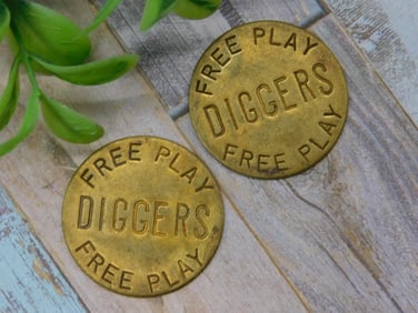Pair of Diggers Free Play Tokens in Brass