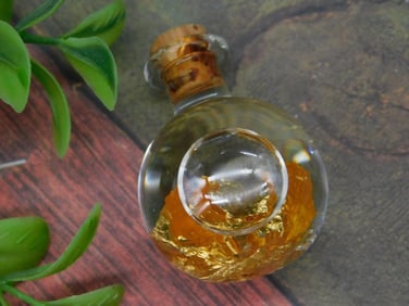 Glass Vial With Gold Flakes and Cork Stopper
