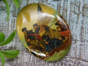 Oval Glass Cabochon With Historical Scene