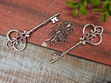 Decorative Metallic Keys and Bee Embellishment Set