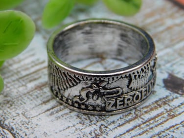Metal Ring with Engraved Pattern and ZeroFX Design, Size 8