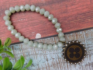 GENUINE LOUIS VUITTON UPCYCLED Beaded Bracelet With Pendant and Rhinestone Accents