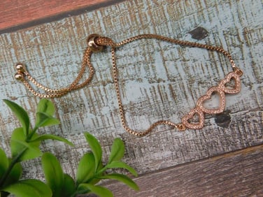 Rose Gold-Tone Bracelet With Heart Accents