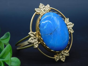 TURQUOISE Cuff Bracelet With Blue Stone and Floral Design