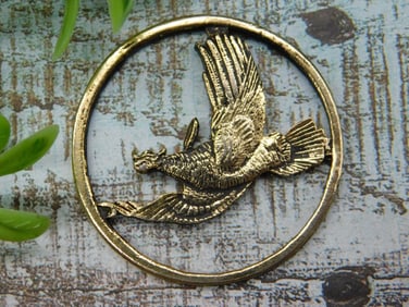 Small Gold-Tone Bird Design Circular Pendant