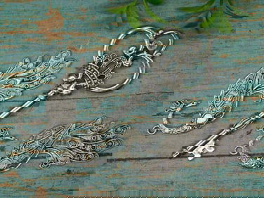 Decorative Silver Key and Filigree Peacock Set