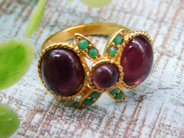 Gold Ring With Purple and Green Gemstones