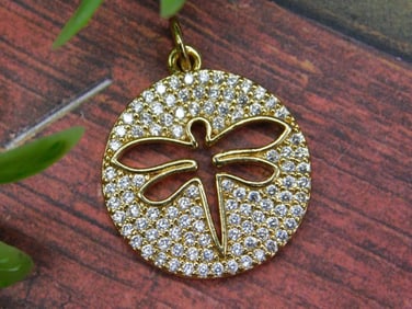 Gold-Tone Dragonfly Pendant With Clear Stones