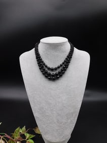 Double-Strand Black Beaded Necklace