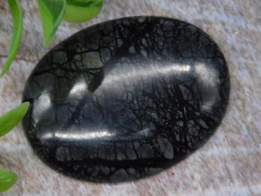 Picasso Stone Black Mineral Cabochon with Intricate Veins