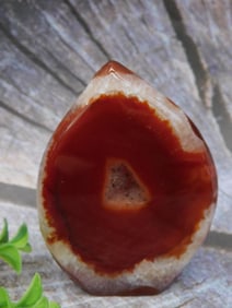 Polished Agate With Red Center and Crystal Core