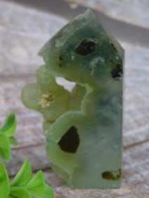 Polished Green Tower with Natural Cavities